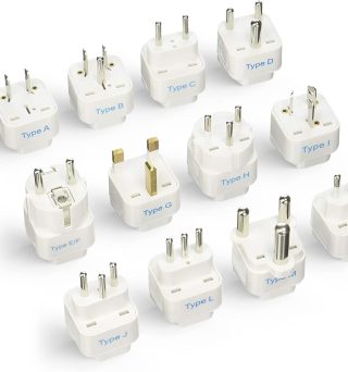 Ceptics Travel Adapter with Types A-M Plugs, Travel Plug Adapter Set Compatible with Power Sockets in All Continents, Compact World International Plug Adaptor Kit, Set of 12,GP-12PK
