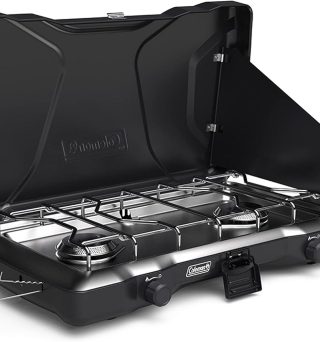 Coleman Triton 2-Burner Propane Stove, Portable Camping Cooktop with 2 Adjustable Burners & Wind Guards, 22,000 BTUs of Power