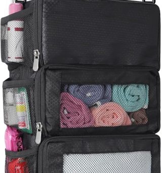 Esouler Suitcase Organizer - Hanging Packing Cubes & Portable Collapsible Travel Shelves for Carry-on (Black, Small)
