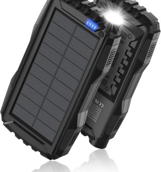 Power-Bank-Solar-Charger - 42800mAh Portable Charger,Solar Power Bank,External Battery Pack 5V3.1A Qc 3.0 Fast Charger Built-in Super Bright Flashlight (Deep Black)